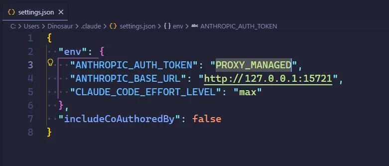 Claude Code 配置中的 PROXY_MANAGED 密钥