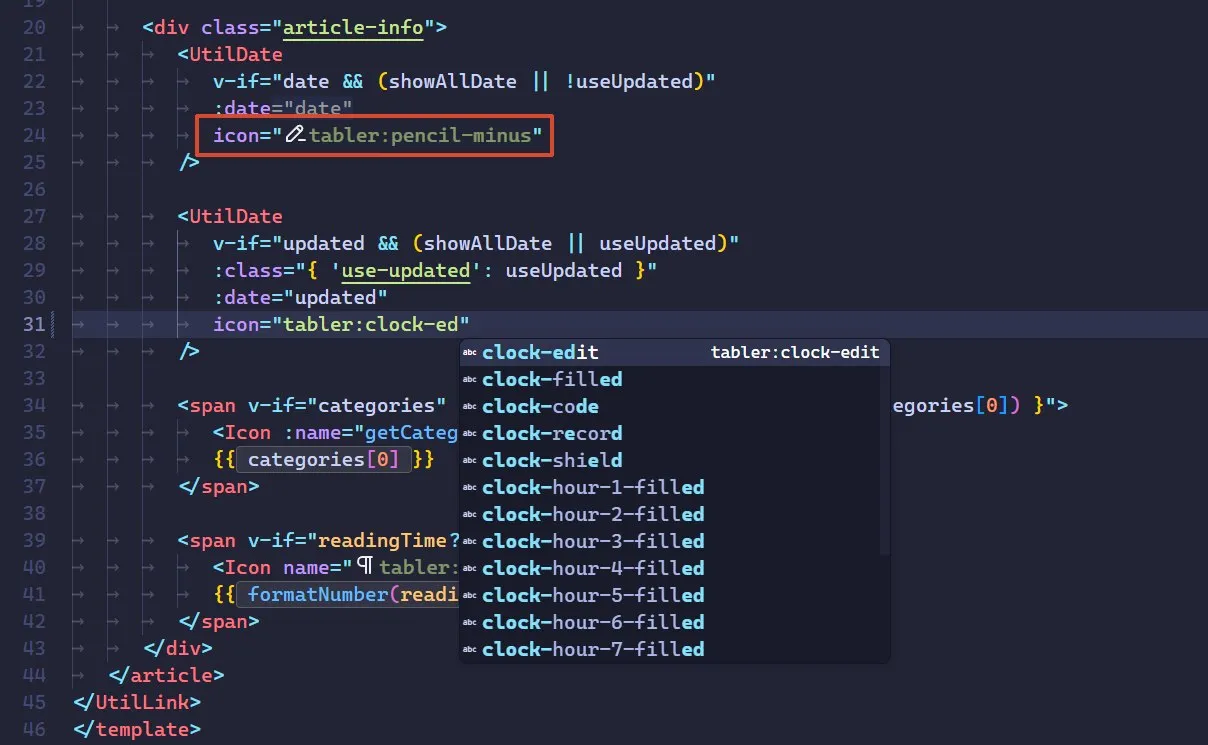 Iconify IntelliSense 的行内图标与候选列表